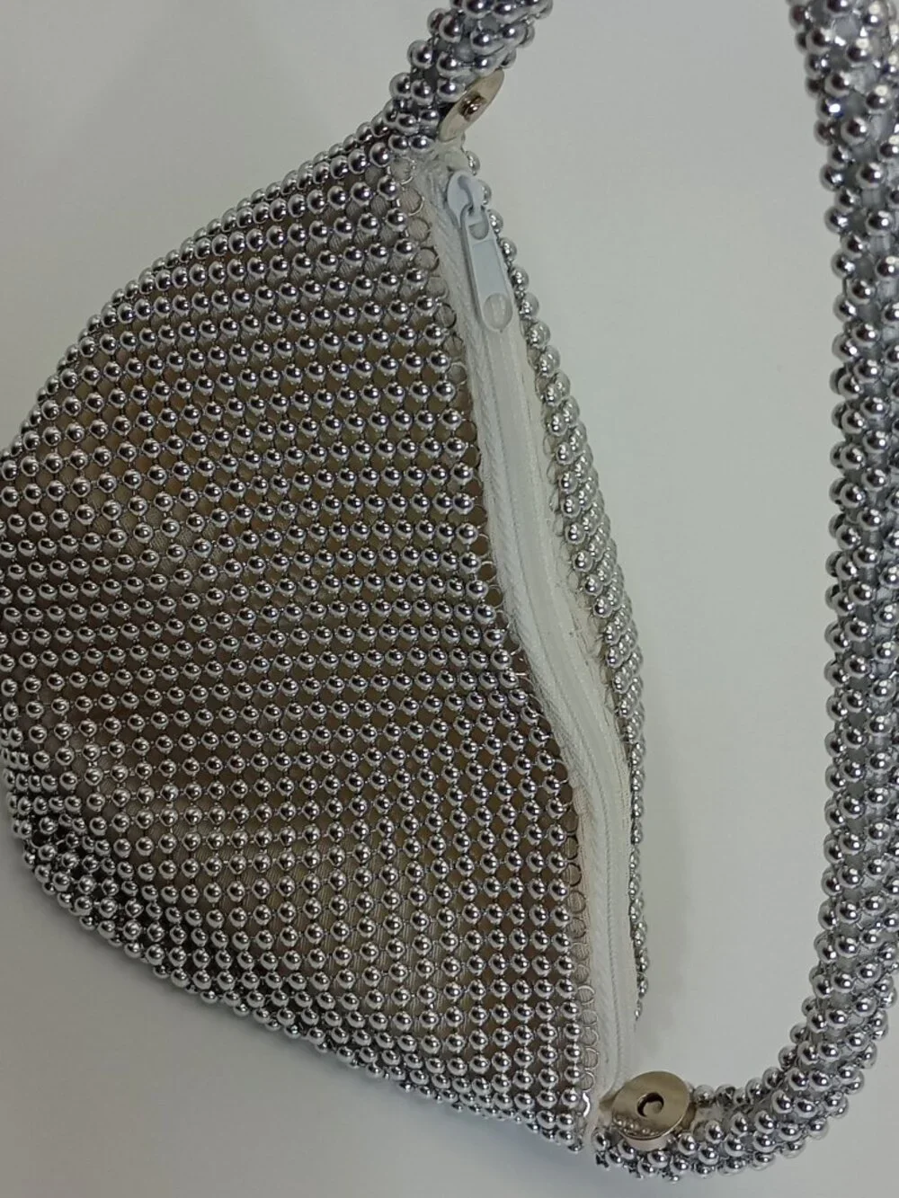 Silver Beaded Hobo Shoulder Bag Y2K Evening Party Purse Rhinestone Look